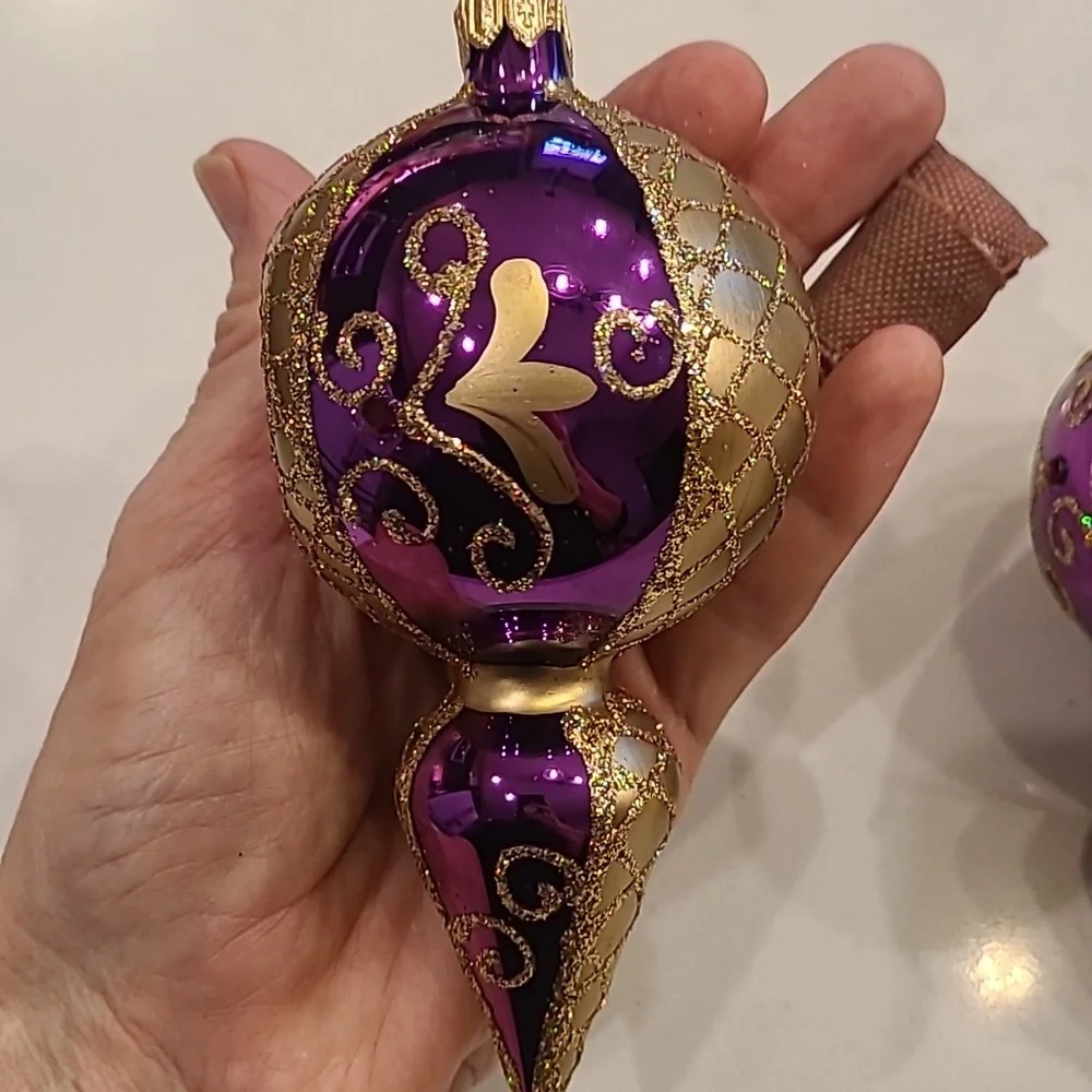 Set of 2 Hand-blown Glass Purple Ornaments